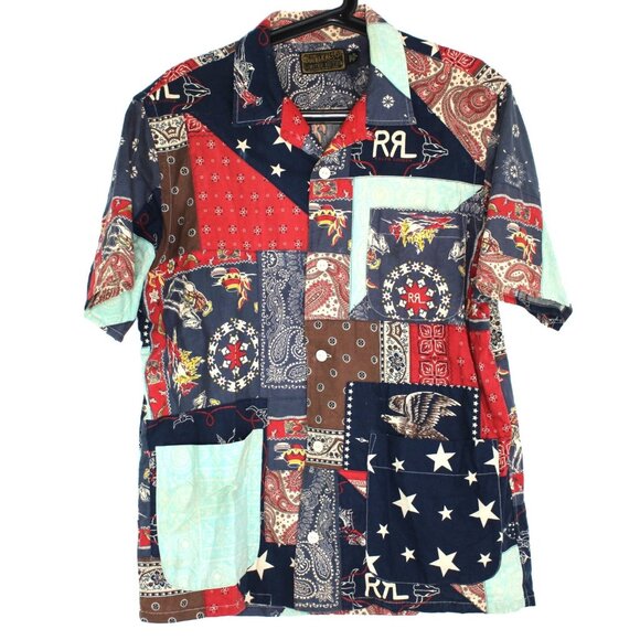 RRL Other - RRL Double RL Mens Medium Limited Edition Patchwork Camp Button Up Shirt N1419